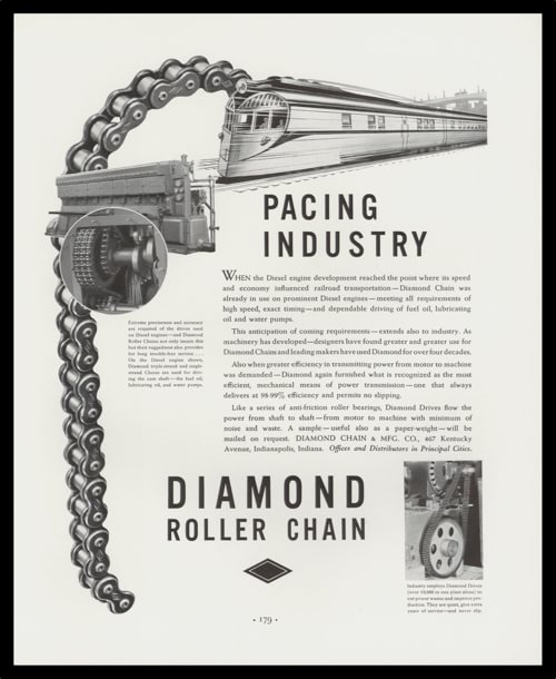 1936 Diamond Roller Chain Vintage Print Ad - Streamliner Train Art