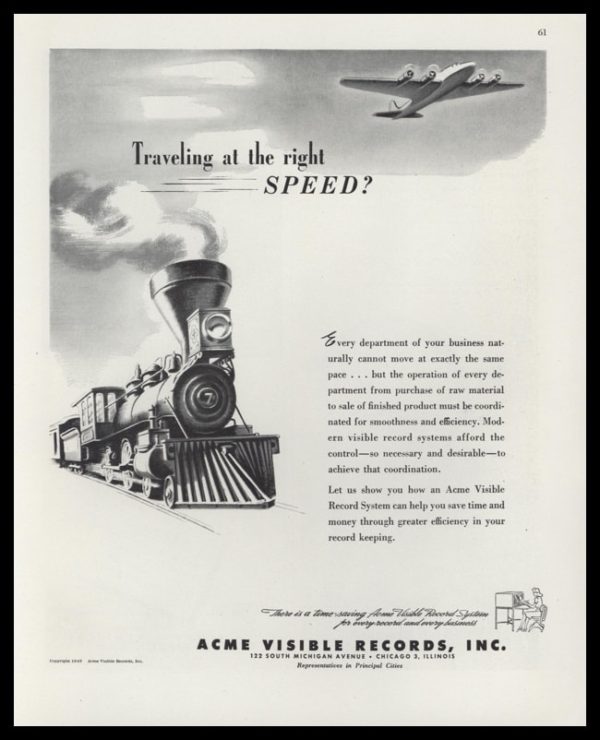 1947 Acme Visible Records Vintage Ad - Locomotive Art
