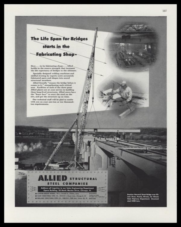1947 Allied Structural Steel Vintage Ad - Harvard St. Bridge