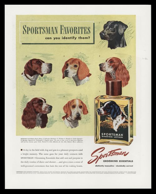 1947 Sportsman Shaving Lotion Vintage Print Ad - Sporting Dogs Art