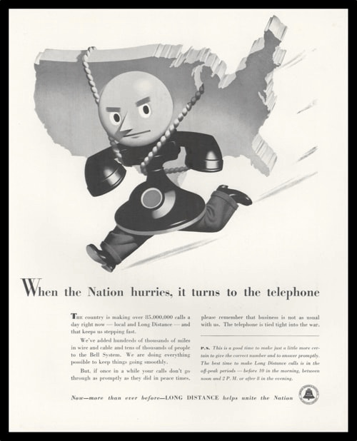 1942 Bell Telephone Vintage Ad - WWII Conservation