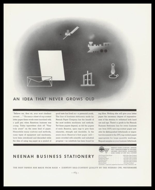 1936 Neenah Paper Co. Vintage Ad | Obsolete Items