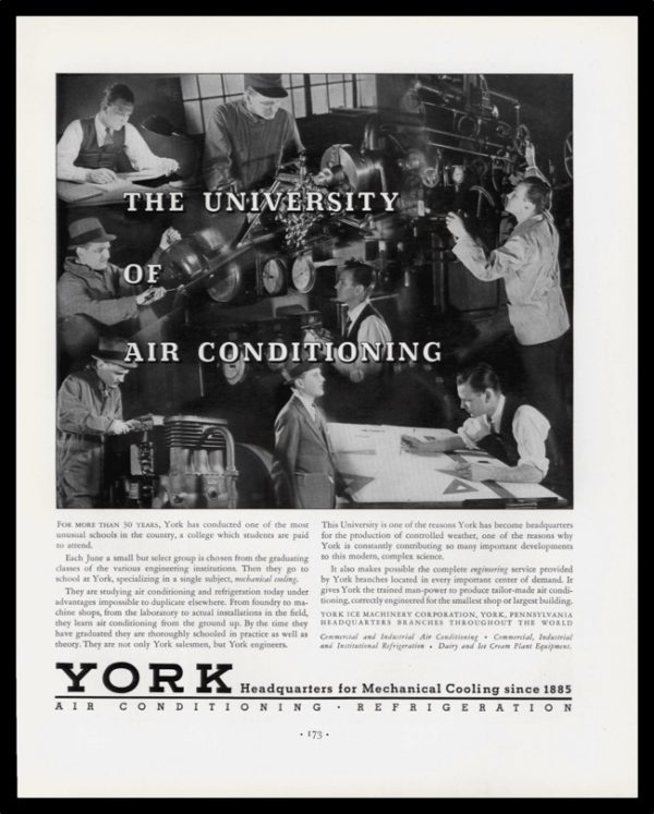 1936 York Air Conditioning and Refrigeration Vintage Ad - "University of Air Conditioning"