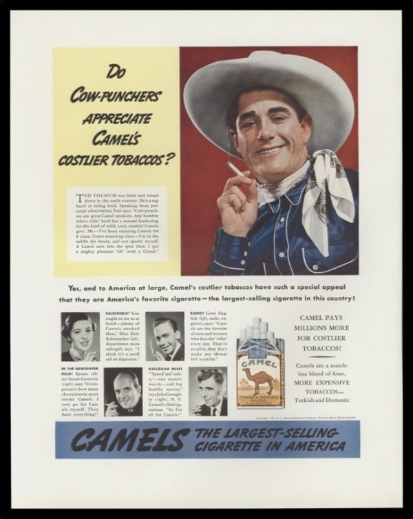 1938 Camel Cigarettes Vintage Ad - "Cow-punchers"
