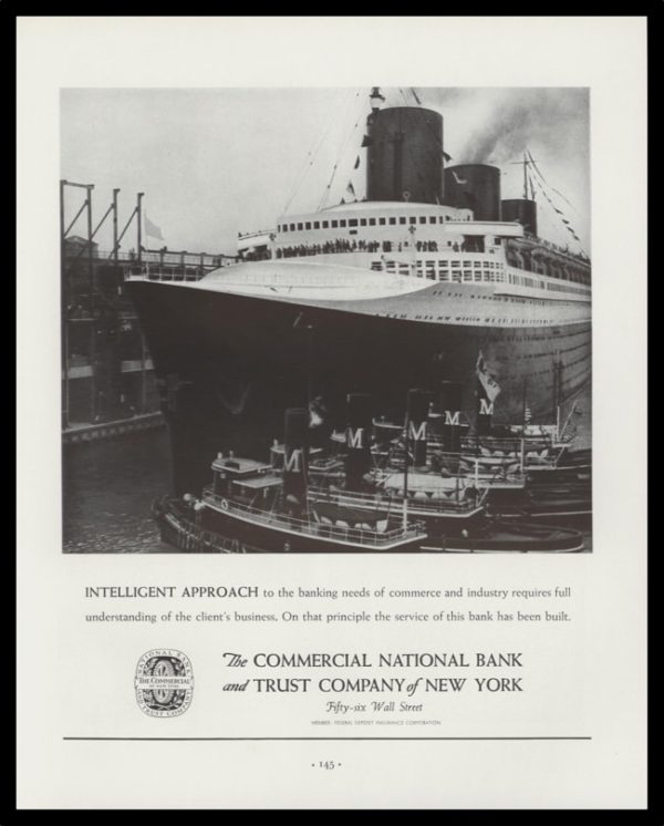 1938 Commercial National Bank and Trust Co. of New York Vintage Ad - SS Normandie