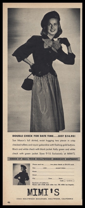 1947 Mimi's Vintage Ad | Sue Mason Two Piece Suit