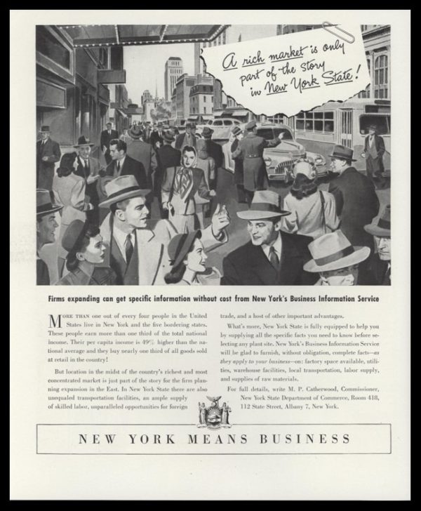 1947 NY State Dept of Commerce Vintage Ad - Streetscape Art