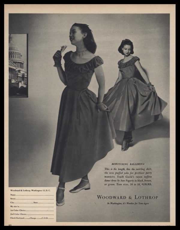 1947 Woodward & Lothrop Vintage Ad - Ann Fogarty Dance Dress