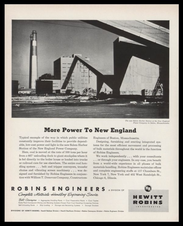 1952 Robins Engineers Vintage Ad | Salem Harbor Station