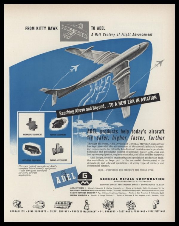 1953 Adel-General Metals Vintage Ad | Aviation Art