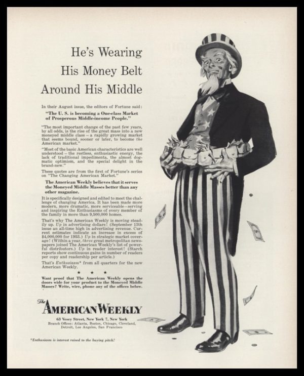 1953 The American Weekly Vintage Ad | Uncle Sam Art