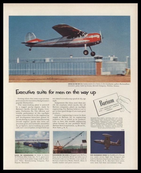 1953 Barium Steel Vintage Ad | Cessna Businessliner