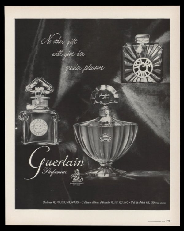 1953 Guerlain Perfume Vintage Ad | Shalimar, L'Heure Bleue, Vol de Nuit