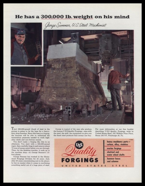 1953 US Steel Vintage Ad | "300,000 lb weight"