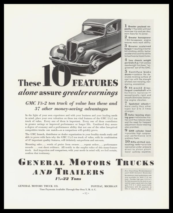 1935 GM Trucks and Trailers Vintage Ad | 1.5-2 ton Truck