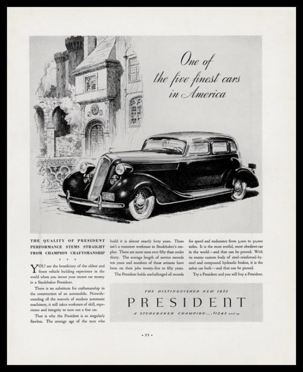 1935 Studebaker President Vintage Ad