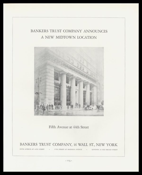 1936 Bankers Trust Co. Vintage Print Ad - New Midtown Location