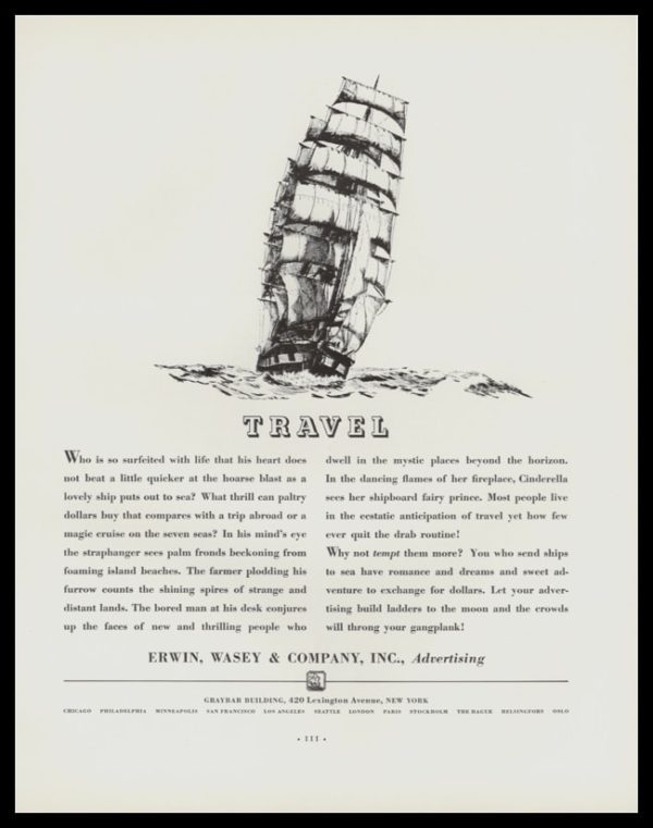 1936 Erwin, Wasey & Co. Vintage Ad | Clipper Ship Art