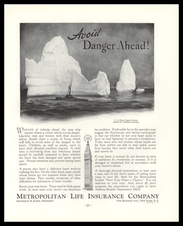 1936 Met Life Insurance Vintage Ad | Coast Guard Cutter