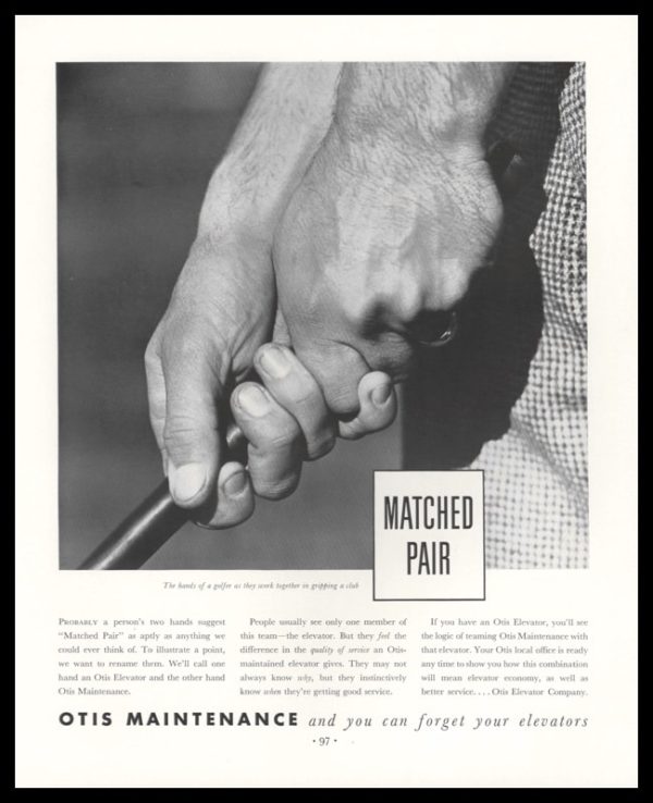 1938 Otis Elevator Maintenance Vintage Ad | Golf Grip