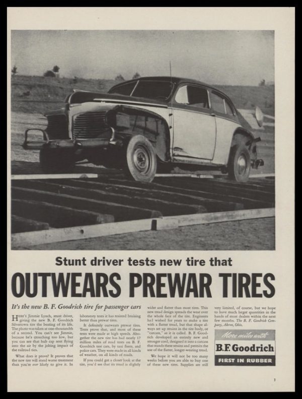 1946 B.F. Goodrich Tires Vintage Ad - "OUTWEARS PREWAR TIRES"