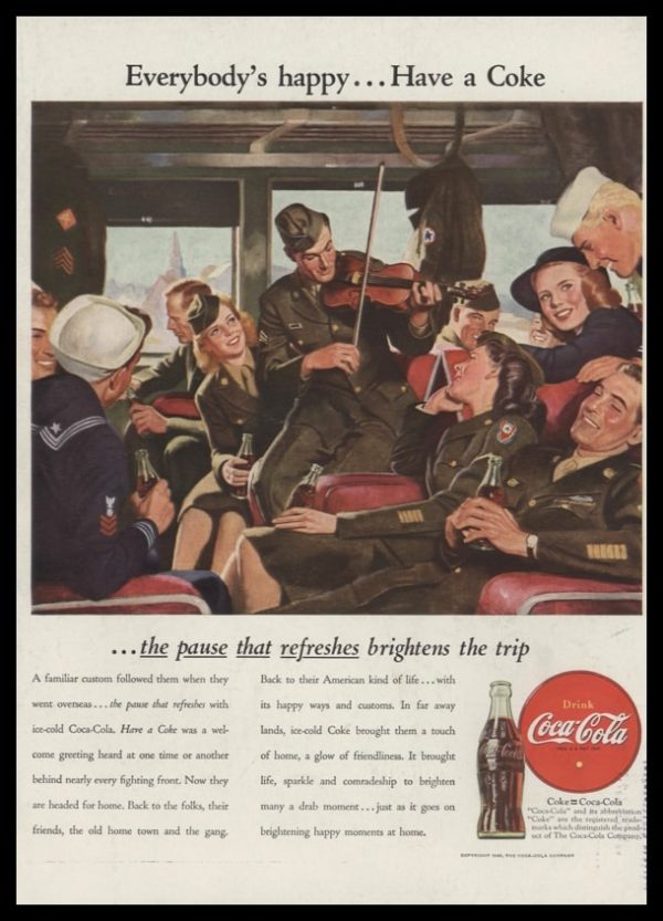 1946 Coca-Cola Vintage Ad | Military Personnel Train