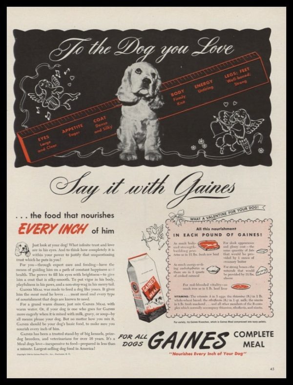 1946 Gaines Dog Meal Vintage Ad | Cocker Spaniel