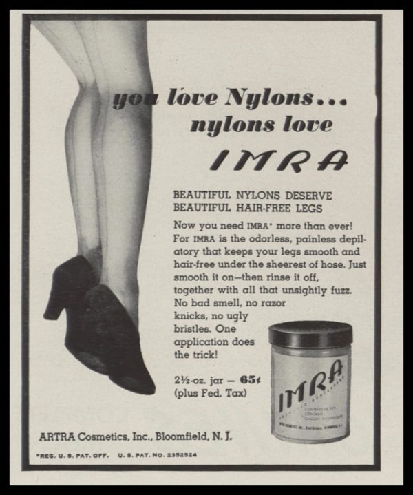 1946 IMRA Cosmetic Depilatory Vintage Print Ad - sexy legs illustration