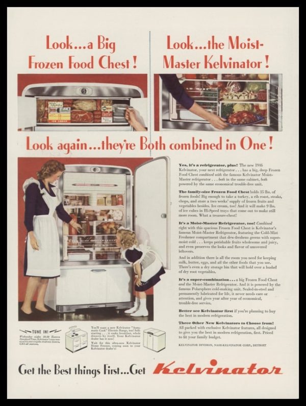 1946 Kelvinator Vintage Ad | Refrigerator - Freezer Combo