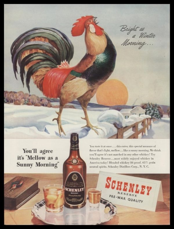 1946 Schenley Reserve Vintage Ad | Rooster Art