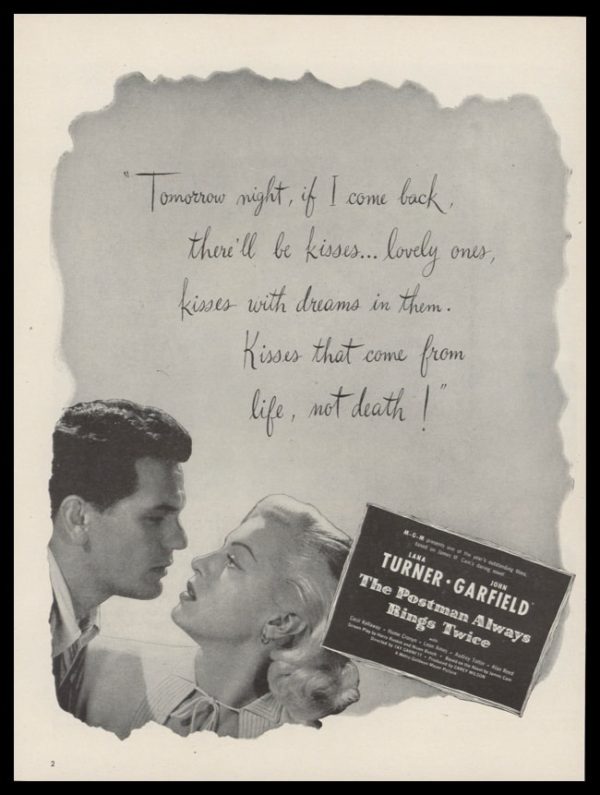 1946 Movie The Postman Always Rings Twice Vintage Ad - Lana Turner