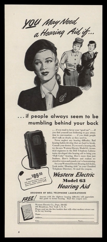 1946 Western Electric Model 63 Hearing Aid Vintage Ad