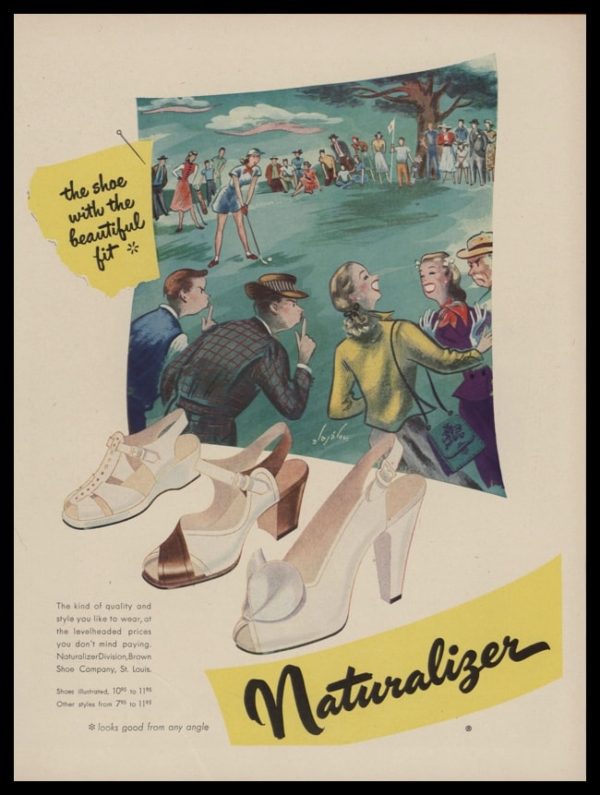 1948 Naturalizer Shoes Vintage Ad | Alajálov Golf Art