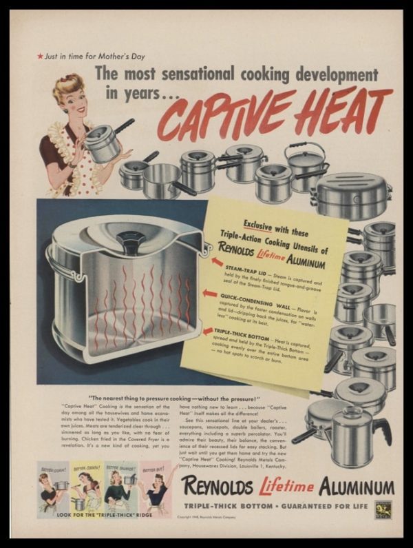 1948 Reynolds Lifetime Aluminum Cookware Vintage Ad