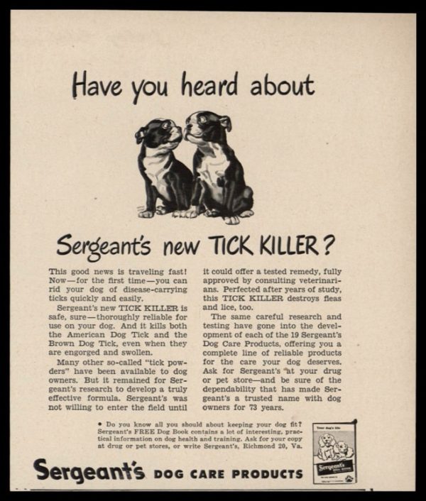 1948 Sergeant’s Tick Killer Vintage Ad | Boston Terriers