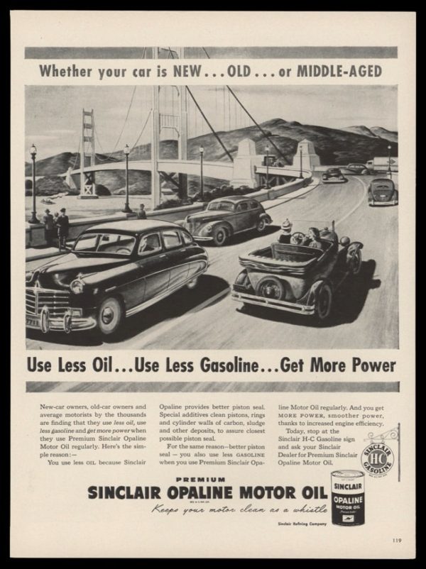 1948 Sinclair Opaline Motor Oil Vintage Ad - Golden Gate Bridge Art