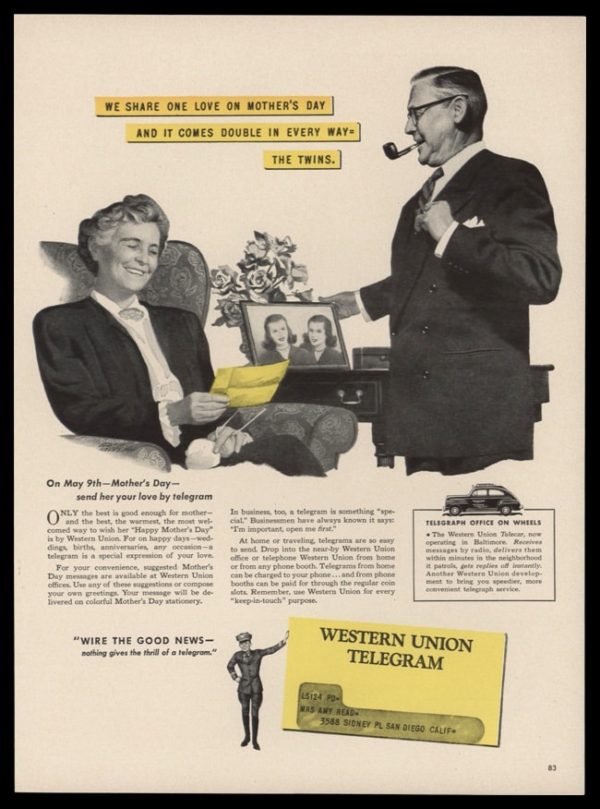 1948 Western Union Vintage Ad | Mothers Day Telegram