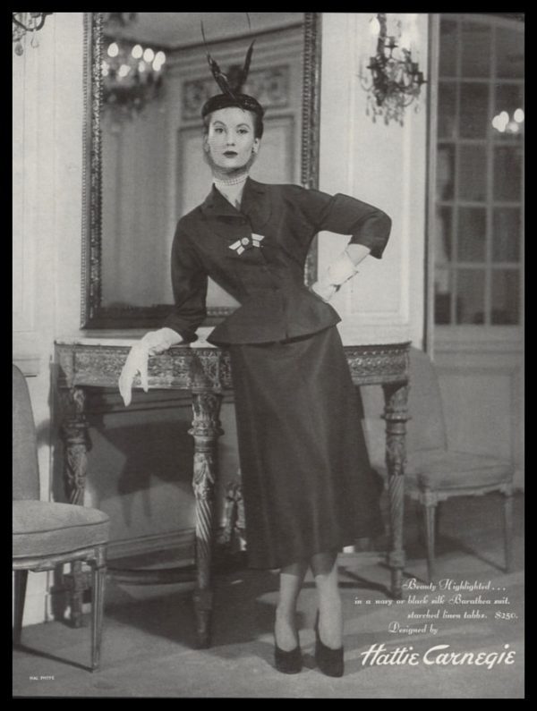 1950 Hattie Carnegie Ladies Dress Suit Vintage Ad