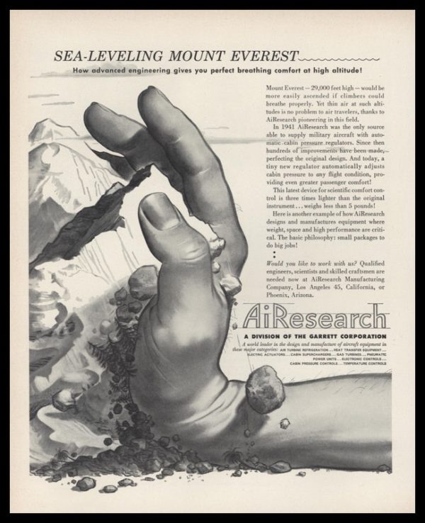 1953 AiResearch Mfg Co Vintage Ad | Mt. Everest Art