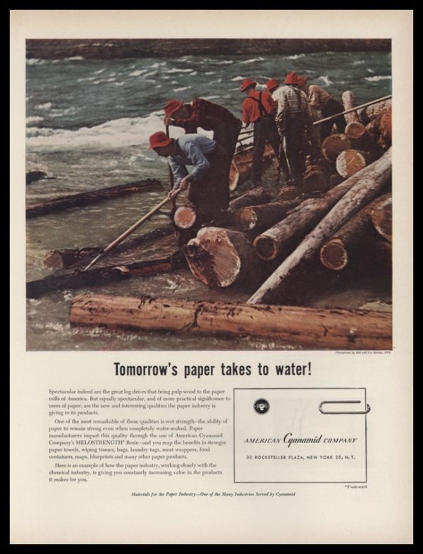 1953 American Cyanamid Vintage Ad | Log Drive