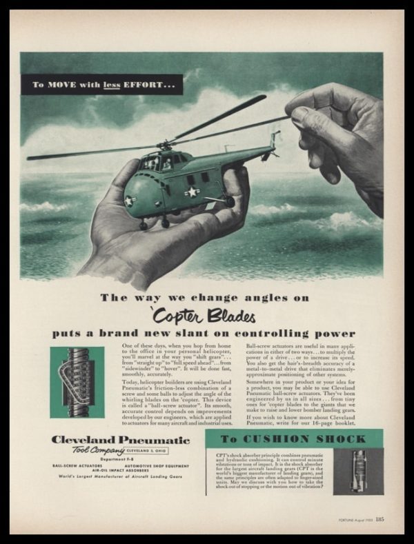 1953 Cleveland Pneumatic Vintage Ad | Helicopter Art