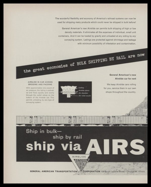 1953 GATX Airslide Railroad Cars 2 pg. Vintage Print Ad Pg1 of 2.
