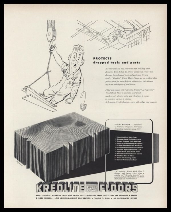 1953 Kreolite Floors Vintage Ad | Cartoon Art