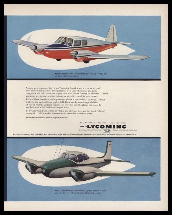 1953 Lycoming 2 Page Vintage Print Ad - Page 2 of 2