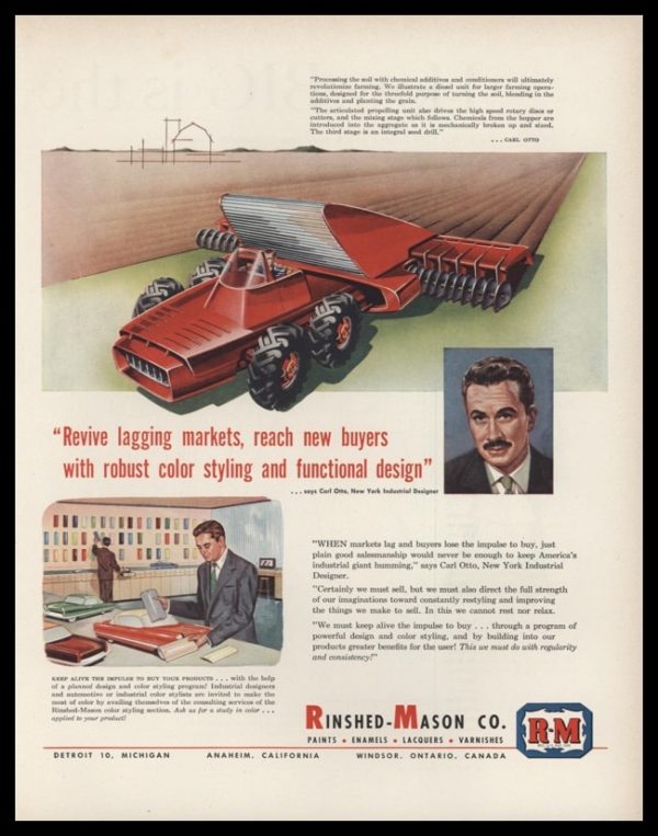 1953 Rinshed-Mason Paints Vintage Ad | Carl Otto | Futuristic Tractor