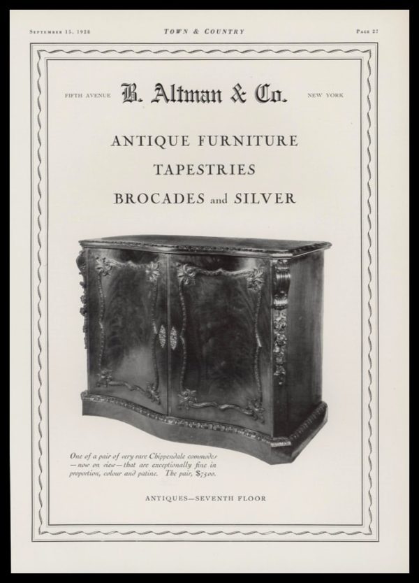 1928 B. Altman & Co. Vintage Ad | Chippendale Commode