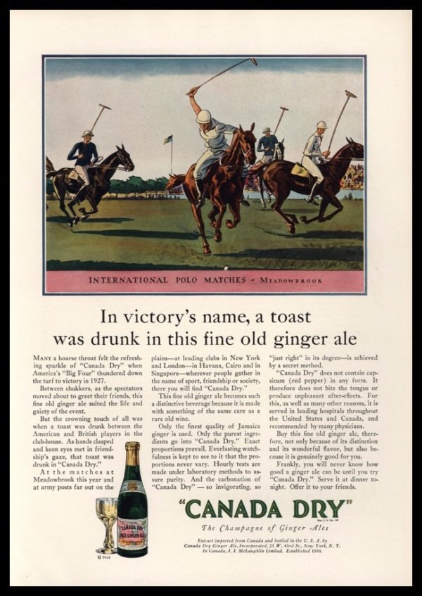 1928 Canada Dry Ginger Ale Vintage Ad | Polo Match Art