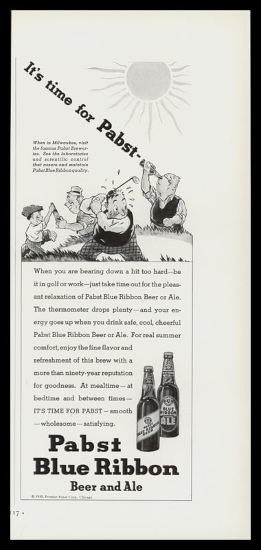 1935 Pabst Blue Ribbon Beer and Ale Vintage Ad | Golf Art