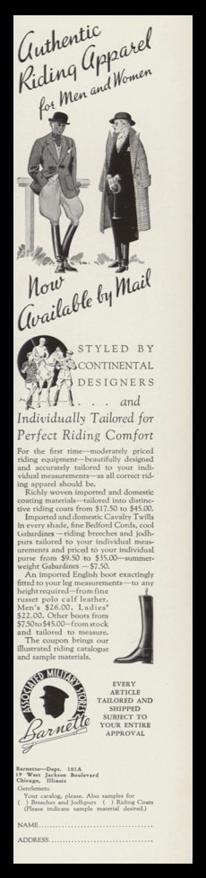 1936 Barnette Riding Apparel Vintage Ad