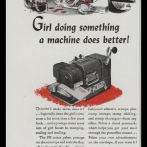 1947 Ad Pitney-Bowes Postage Meter | Secretary Art